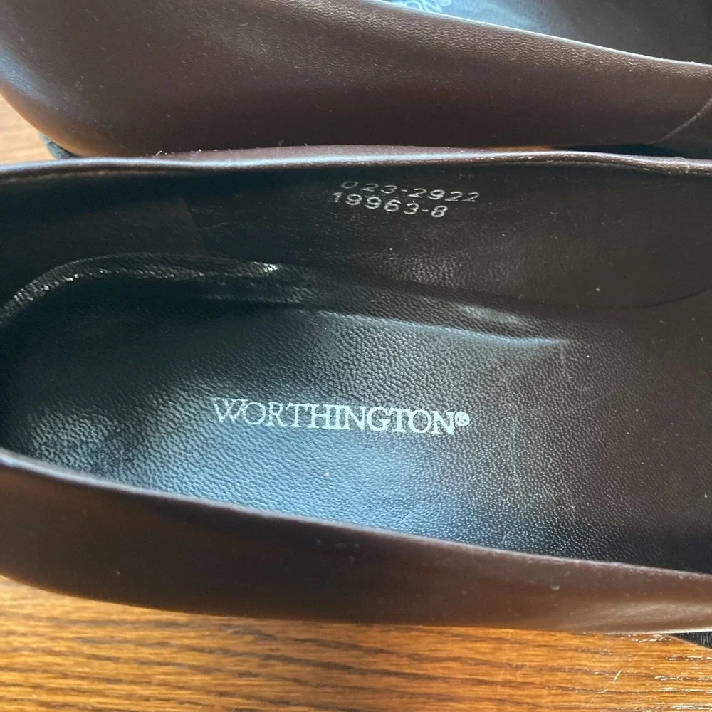 VTG Worthington Embossed Dark Brown Leather Chunky Block Heel Womens 7.5 Y2k